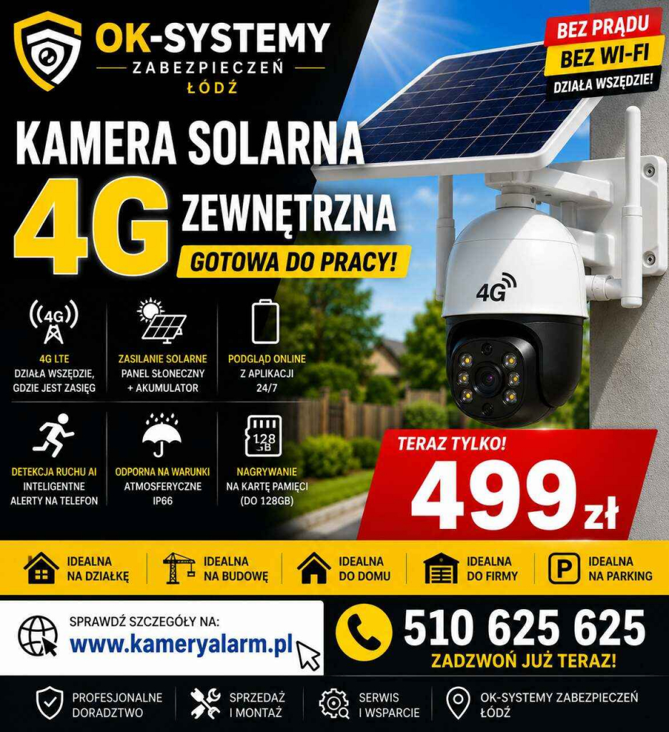 Kamera solarna 4G Łódź.Monitoring działki Łódź.Kamera z kartą SIM Łódź Widzew - zdjęcie 1
