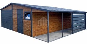 Garaż blaszany 6,5x6m + wiata 2,5m - brama drzwi okno rynny SO121