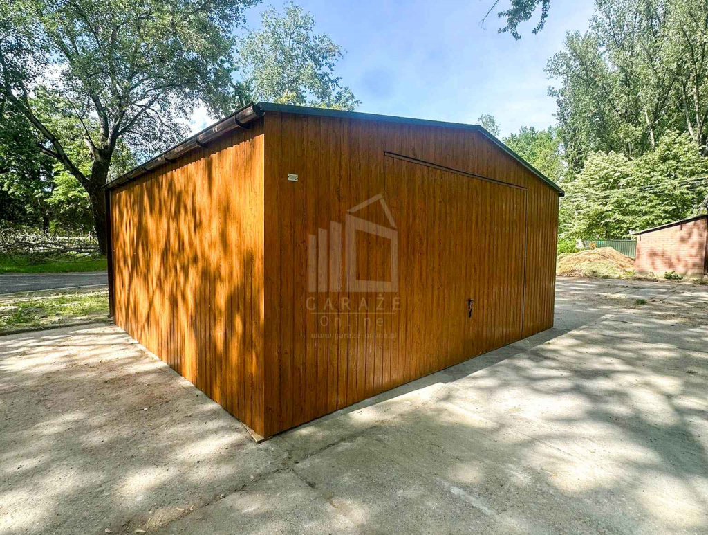 Garaż blaszany 6x6m - brama uchylna drewnopodobny rynny dach  ID1038 Chodzież - zdjęcie 3