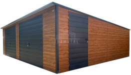 Garaż blaszany 8,5x6m 2x brama uchylna drzwi okno dach