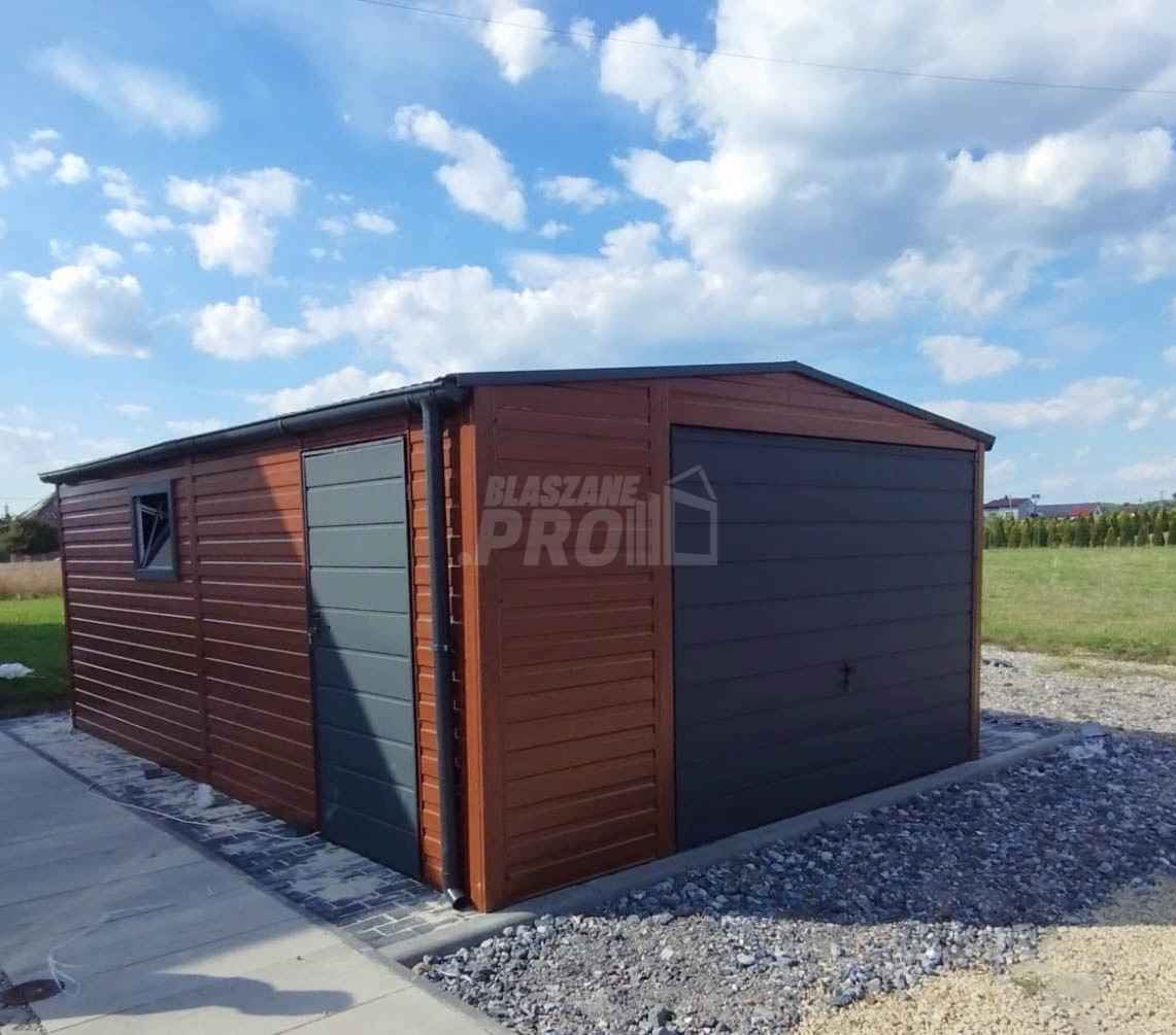 Garaż blaszany 4x6 drzwi - rynny - okno Brąz Dach dwuspadowy GP213 Zielona Góra - zdjęcie 5