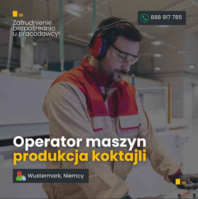 Operator maszyn – produkcja koktajli – Niemcy blisko granicy Jeżyce - zdjęcie 1