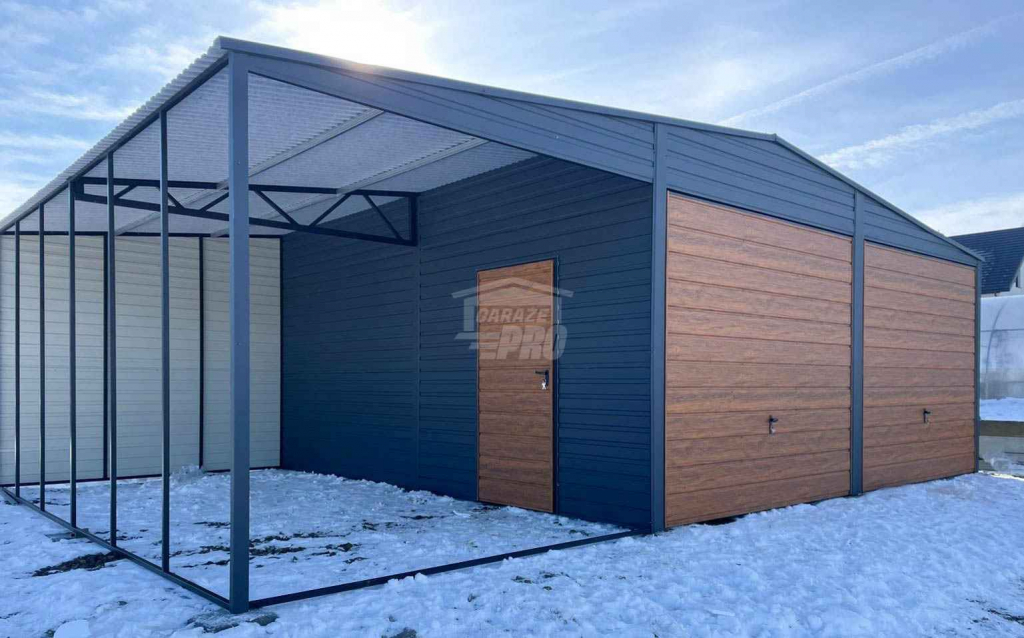 Garaż blaszany 6x6m + wiata 3m  2x brama uchylna dach dwuspadowy GP585 Tychy - zdjęcie 2