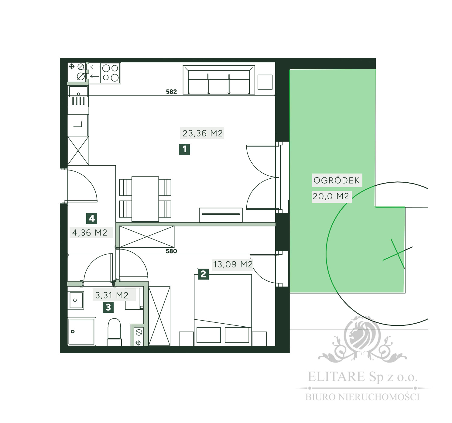 Mieszkanie 2pok. o pow 44,13m2 z ogrodem 20m2/ Żerniki Strachowicka Wrocław - zdjęcie 4