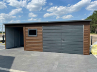 Garaż Blaszany drewnopodobny z wiatą 6x5m Brama dwuskrzydłowa PREMIUM