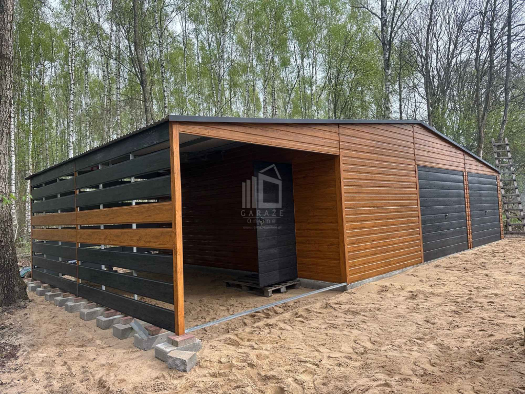 Garaż blaszany 10,5x6m - wiata 4,5m 2x brama uchylna drzwi dach ID1041 Konin Żagański - zdjęcie 2