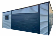 Garaż blaszany 7x9m - brama uchylna - drzwi - 3 x okno  dach TS1211