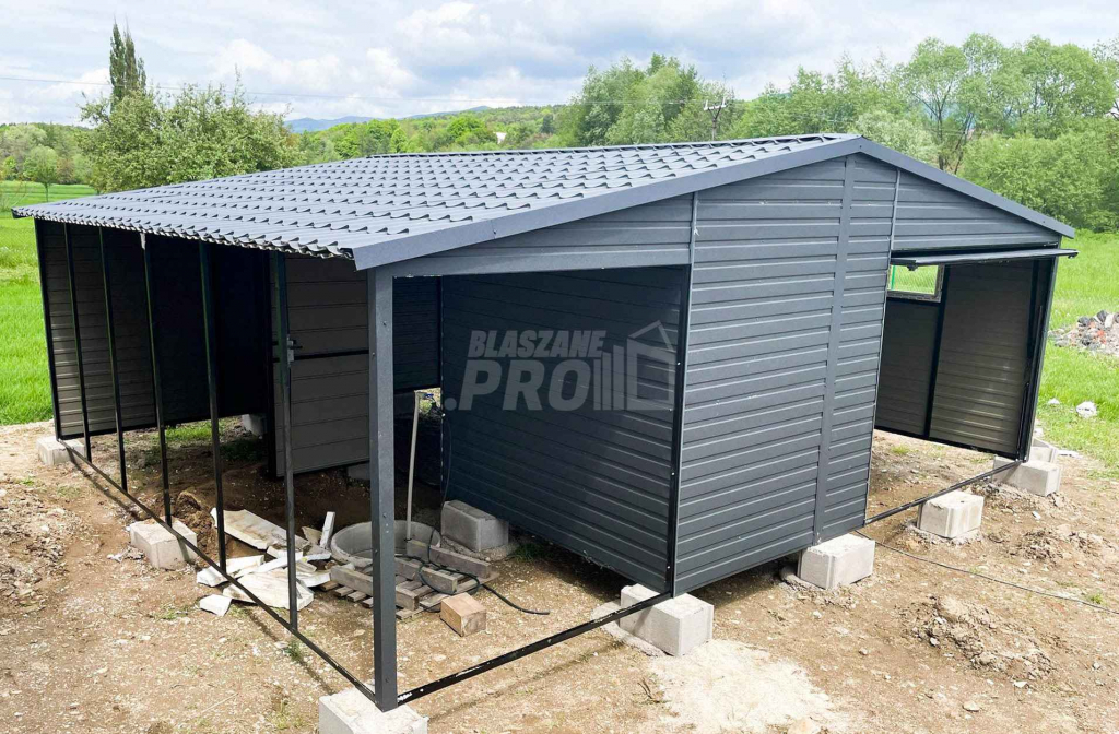 Garaż blaszany 5x6 wiata brama uchylna drzwi 2x okno Dach dwuspad GP91 Konin - zdjęcie 4