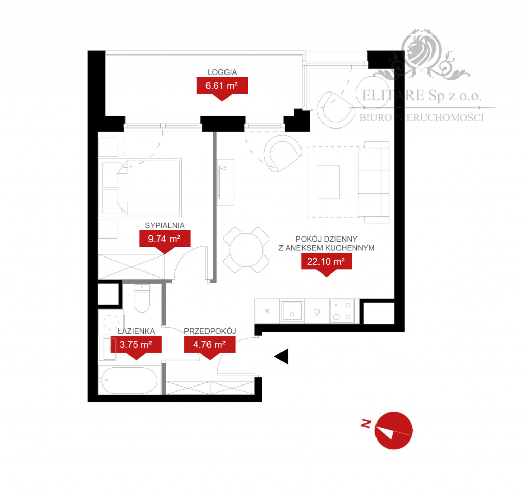 Mieszkanie 40,35m2 2 pokojowe z loggią 6,61m2 na wynajem, dla siebie Wrocław - zdjęcie 4