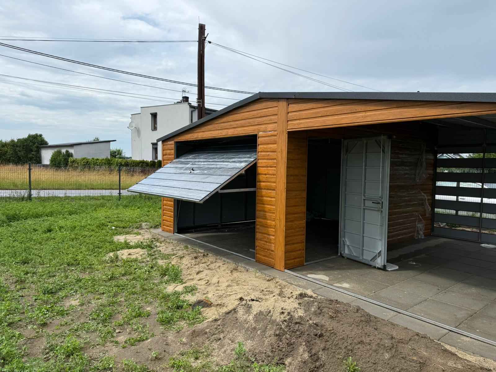 Garaż Blaszany dwuspadowy z wiatą 7x5 Złoty Dąb, brama uchylna PREMIUM Koszalin - zdjęcie 4