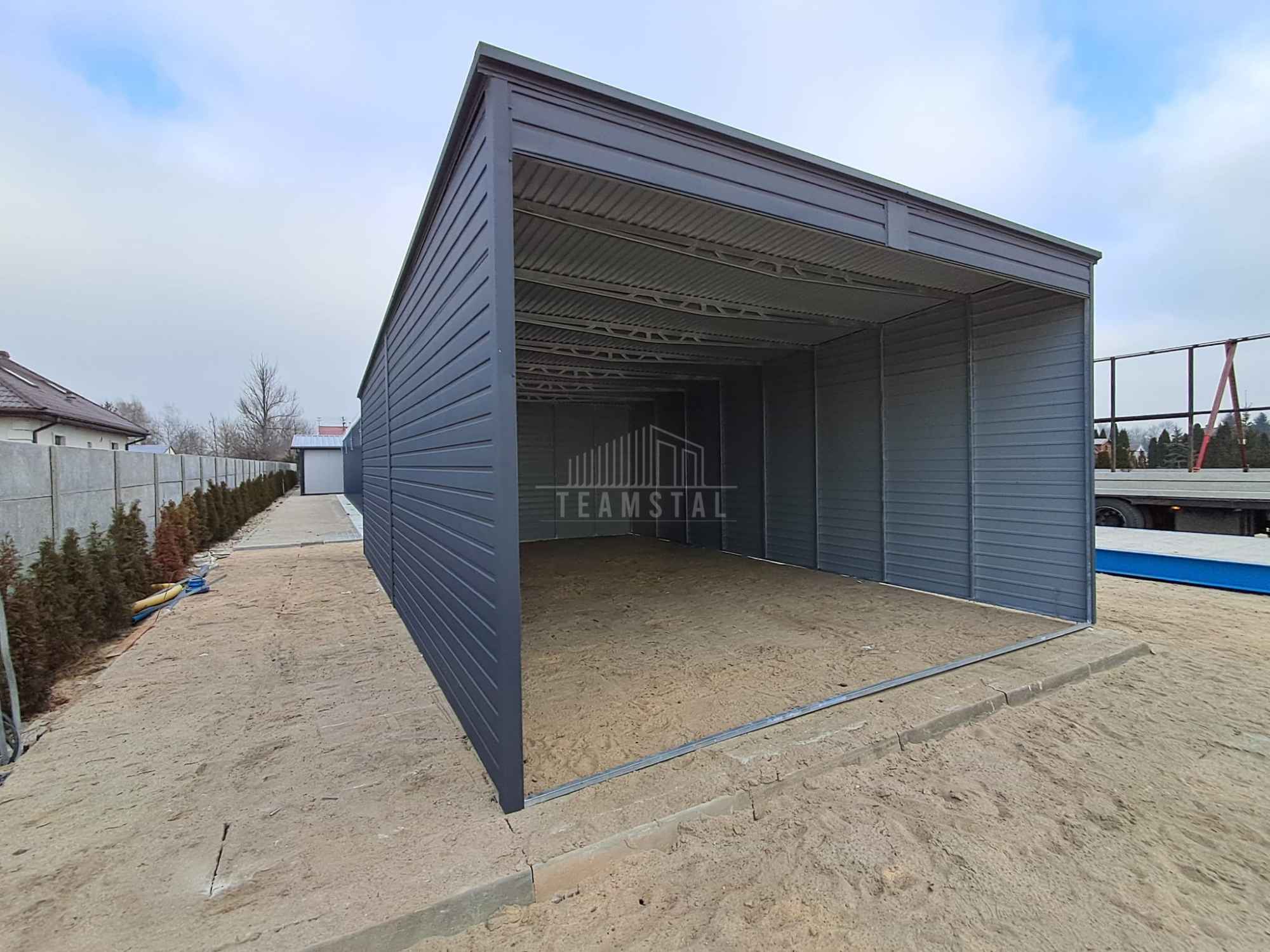 Garaż blaszany - Carport  6x8m - antracyt - dach spad w tył TS1059 Iława - zdjęcie 2