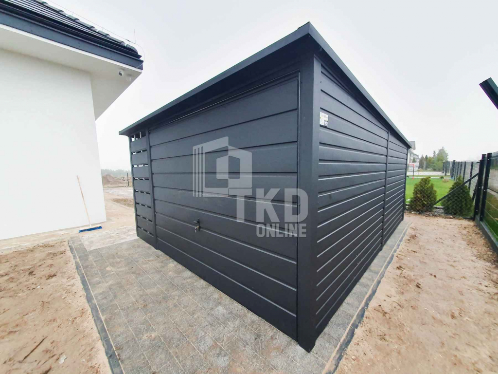 Garaż Blaszany 3x6 + wiata - Brama - Antracyt  dach spad w tył TKD83 Nowogard - zdjęcie 6