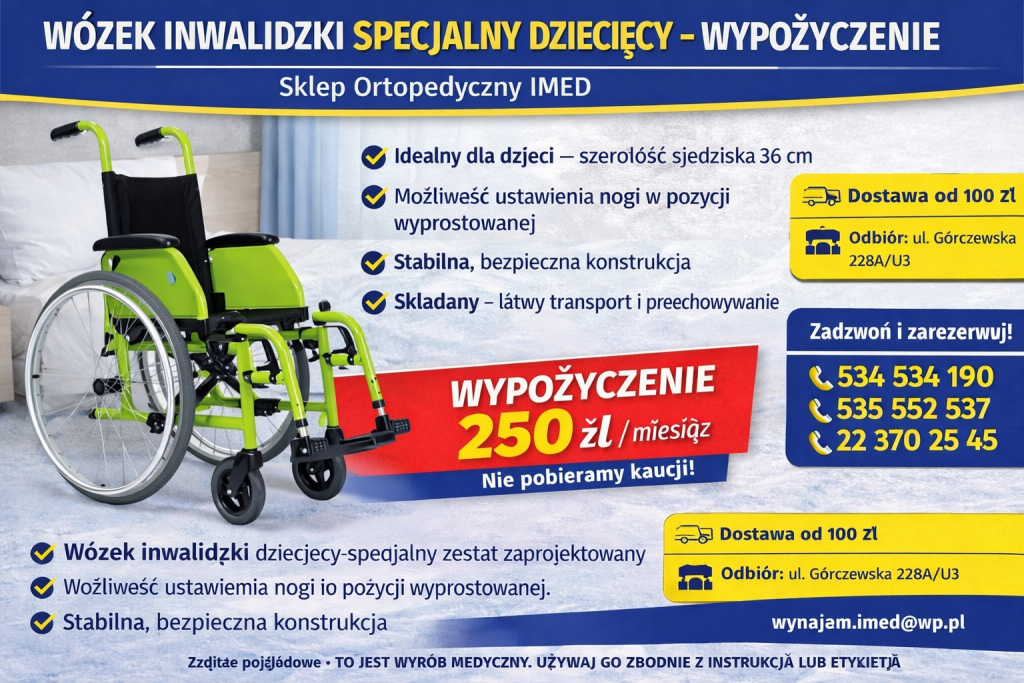 Wózek inwalidzki dziecięcy – wynajem Warszawa Sklep Ortopedyczny IMED Bemowo - zdjęcie 1