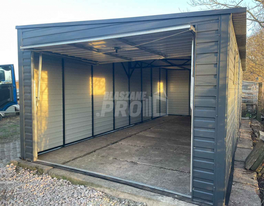 Garaż blaszany 3,5x8 brama uchylna - 2x okno  Dach spad w prawo  GP274 Wisła - zdjęcie 2