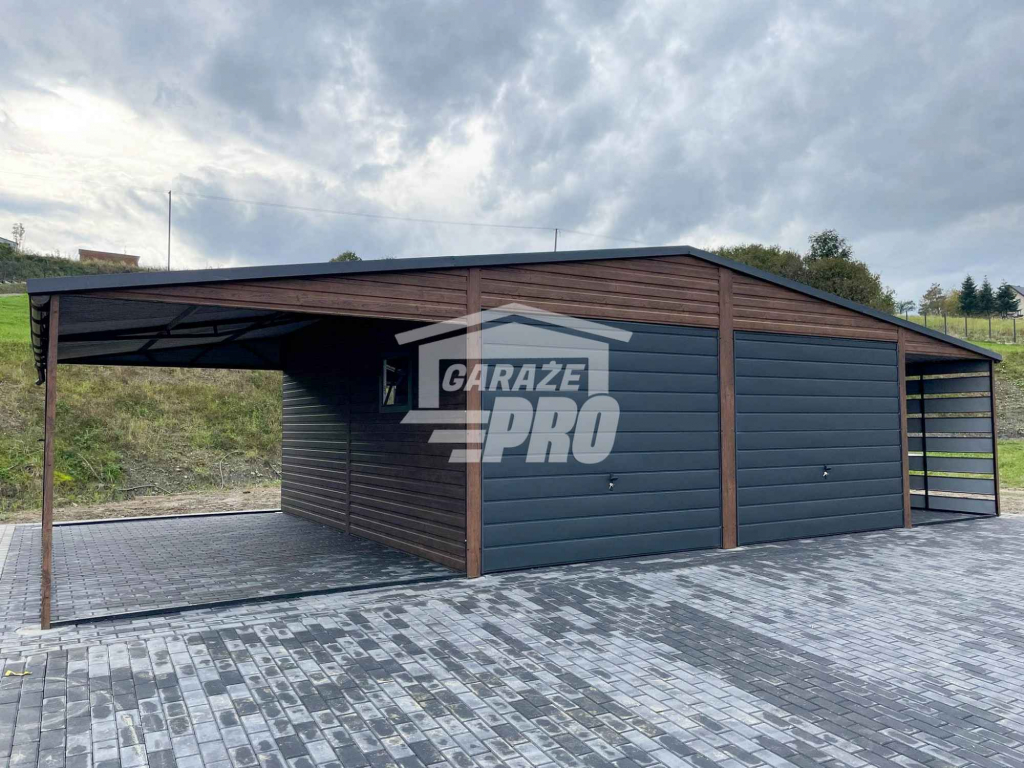 Garaż blaszany 6x6 wiata 3x6 rynny drewnopodobny Blachodachówka GP231 Czersk - zdjęcie 10