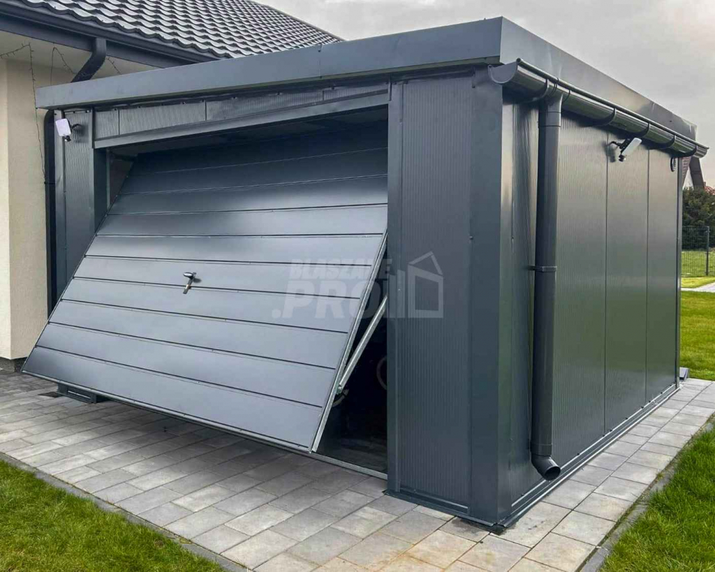 Garaż płyta warstwowa 4x4  Antracyt  Dach spad w prawo GP368 Zakopane - zdjęcie 4