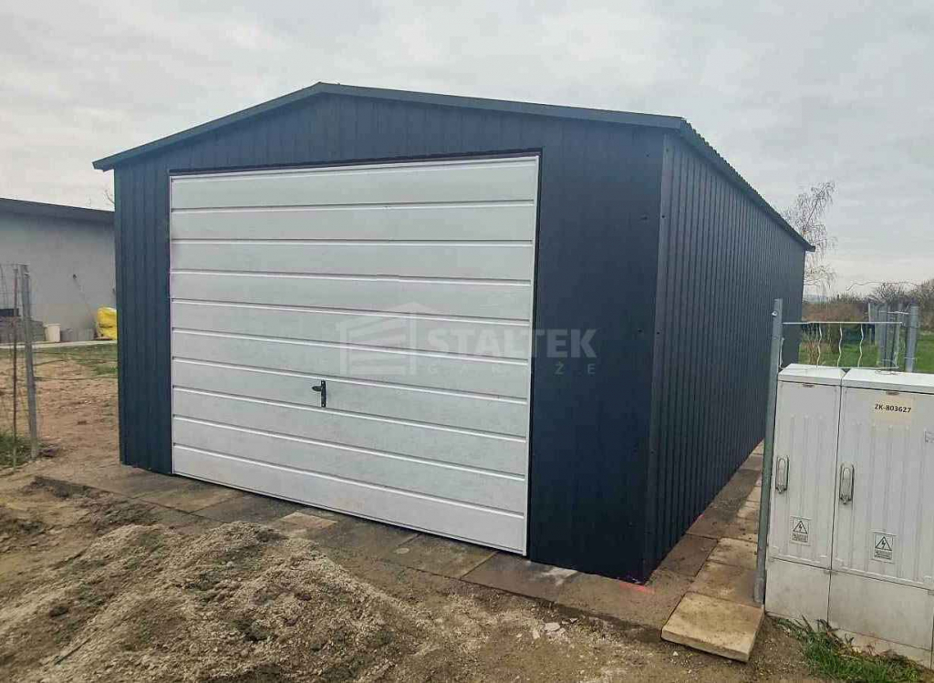 Garaż blaszany 4,5x5m - brama uchylna - antracyt - biały - dach ST242 Katowice - zdjęcie 2