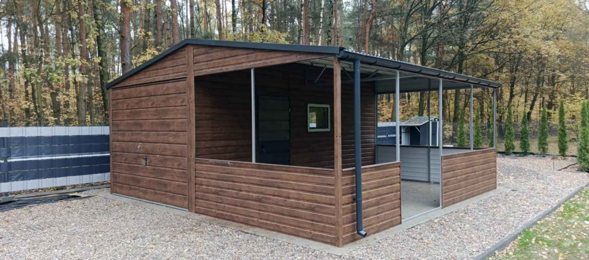 Garaż Blaszany z wiatą oblachowaną 6×5 Ciemny Orzech, Drzwi, Okno Tczew - zdjęcie 2