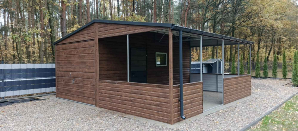 Garaż Blaszany z wiatą oblachowaną 6×5 Ciemny Orzech, Drzwi, Okno Tczew - zdjęcie 2