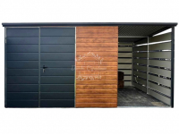 Domek Ogrodowy 3x3m + wiata 1,5x3  Antracyt Drewnopodobny   ID704