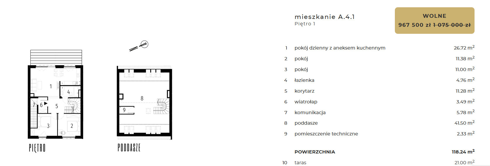 5 pokojowe mieszkanie na Krzykach z dużym tarasem Wrocław - zdjęcie 6