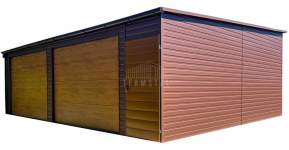 Garaż blaszany 8x6m - 2x brama drzwi drewnopodobny dach rynna TS1121