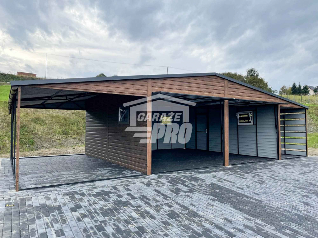 Garaż blaszany 6x6 wiata 3x6 rynny drewnopodobny Blachodachówka GP231 Czersk - zdjęcie 12