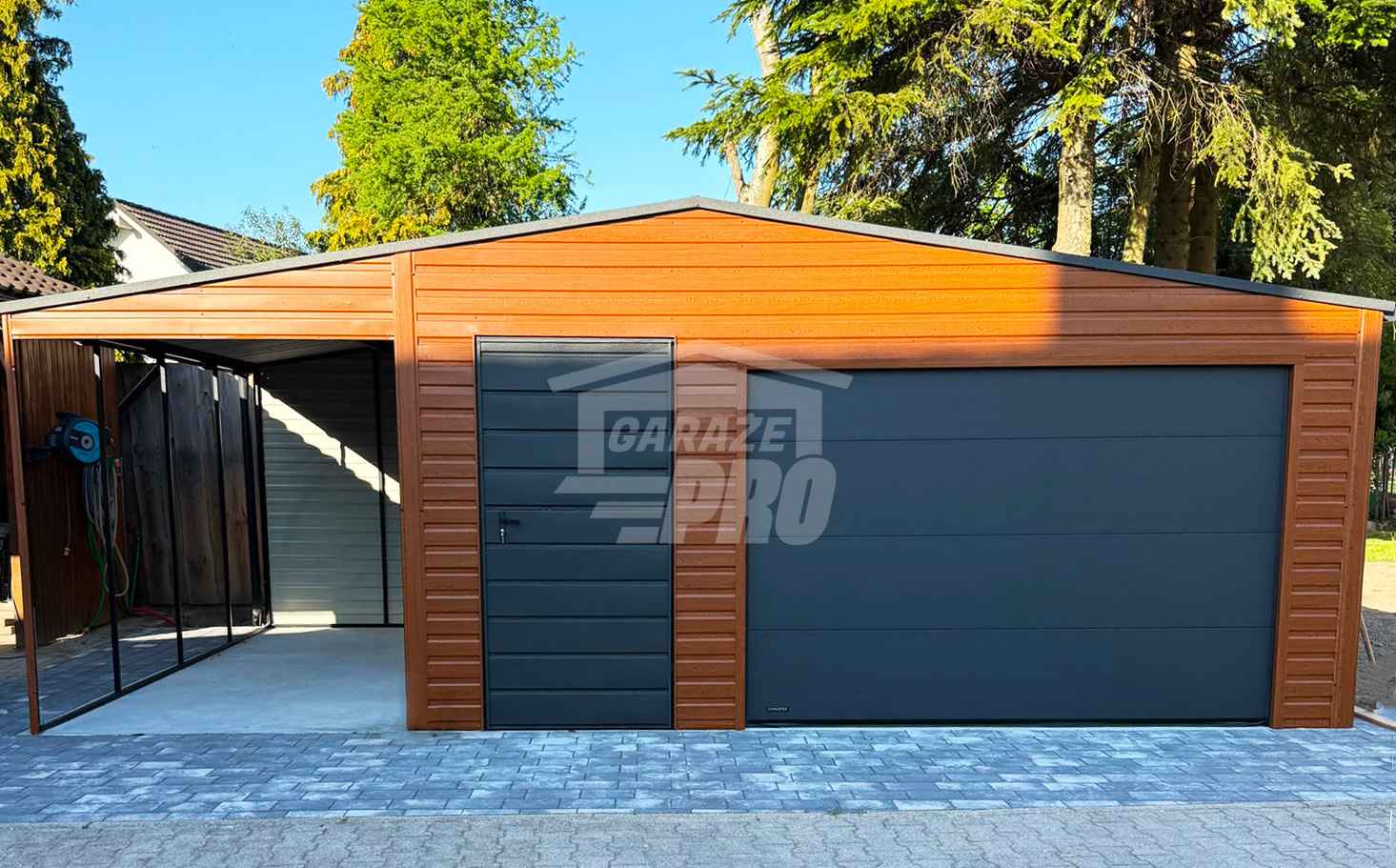 Garaż blaszany 5x6 m + wiata 2x6 m brama drzwi okno rynny dach GP768 Toruń - zdjęcie 3