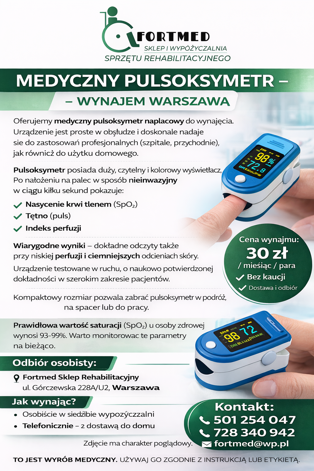 Medyczny pulsoksymetr – wynajem Warszawa Bemowo - zdjęcie 1