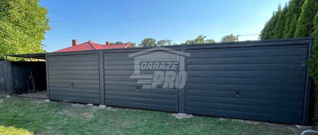 Garaż blaszany 9x5,5 + wiata 3x5,5 - 3x Brama uchylna Antracyt GP218 Wieliczka - zdjęcie 2