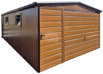 Garaż blaszany 4x6m - brama uchylna - drzwi - 2x okno rynny dach GP584