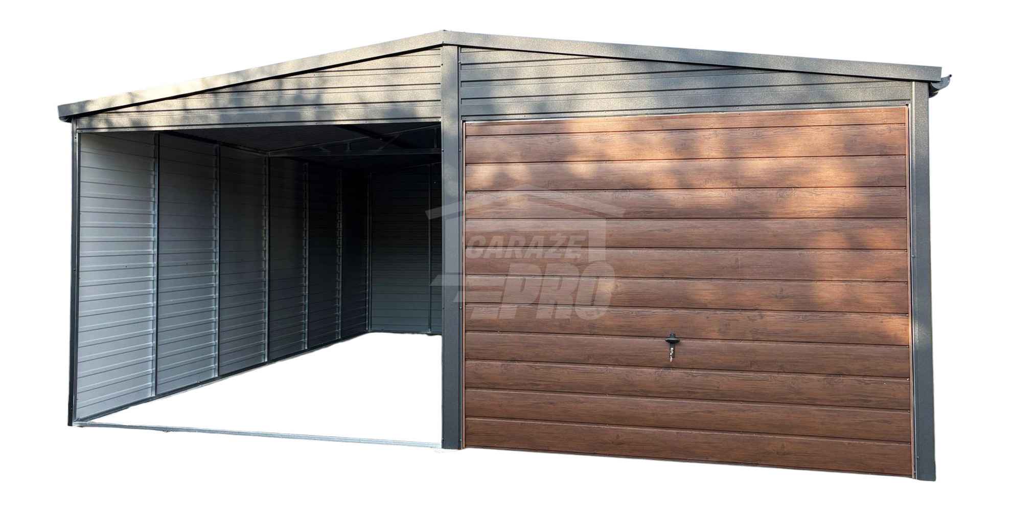 Garaż blaszany 6x6 m - 2x brama ściana działowa dach rynny GP744 Nysa - zdjęcie 1