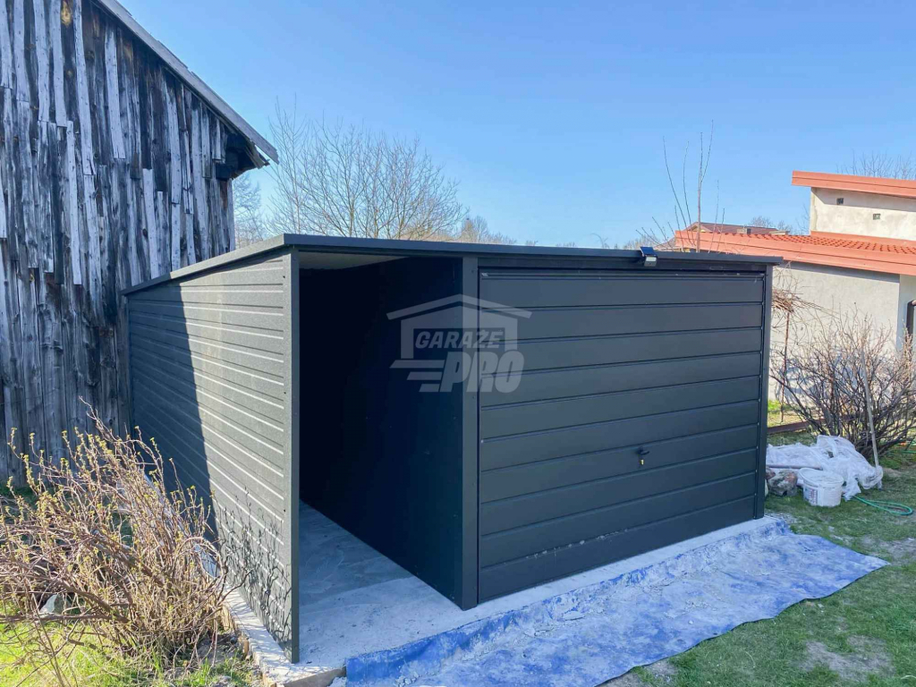 Garaż blaszany 3x4m - wiata 1m - Brama uchylna - Antracyt Dach GP579 Żary - zdjęcie 3