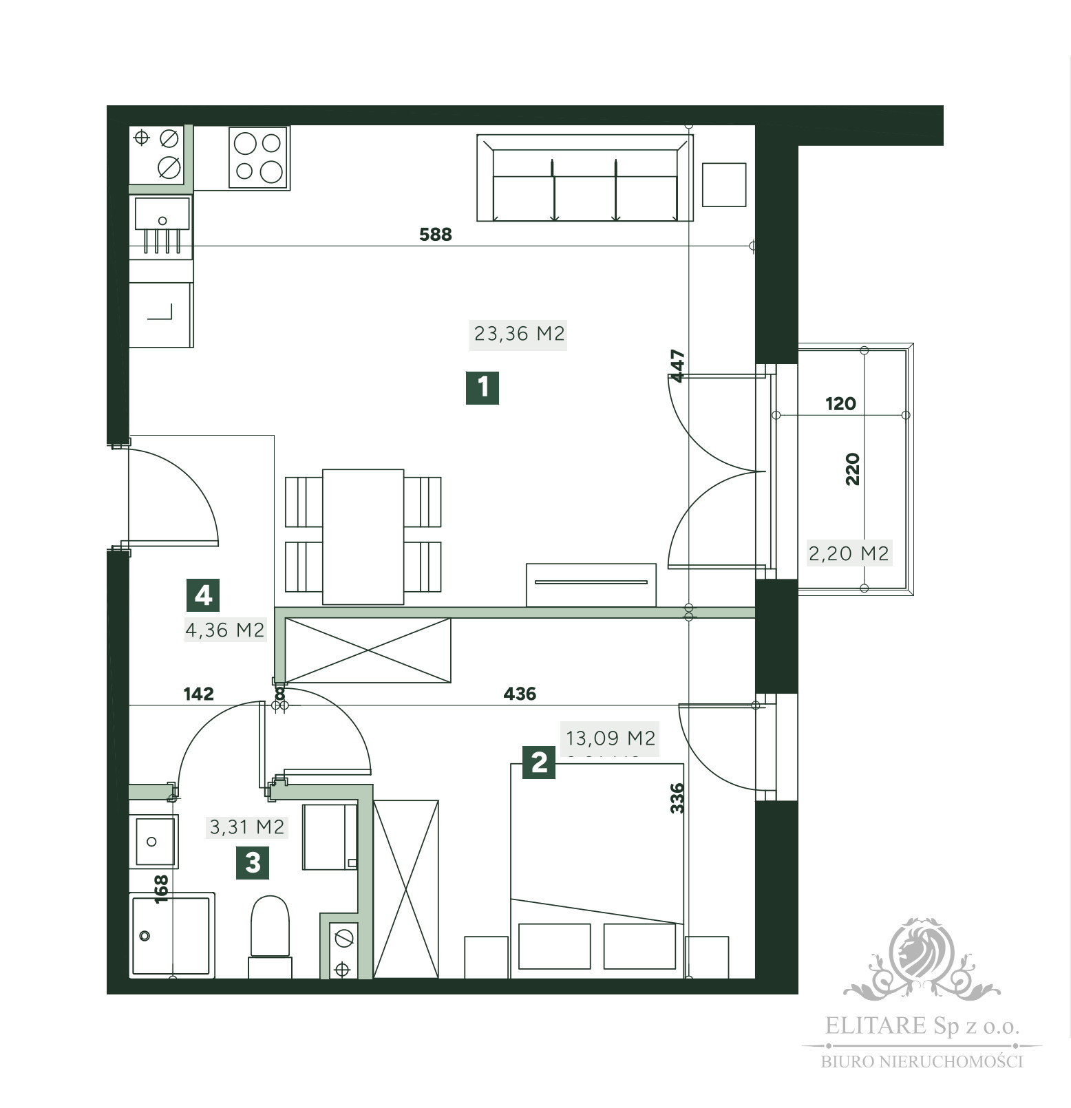 Mieszkanie 2pok. o pow 44,13m2 z balkonem/ Żerniki Strachowicka Wrocław - zdjęcie 2