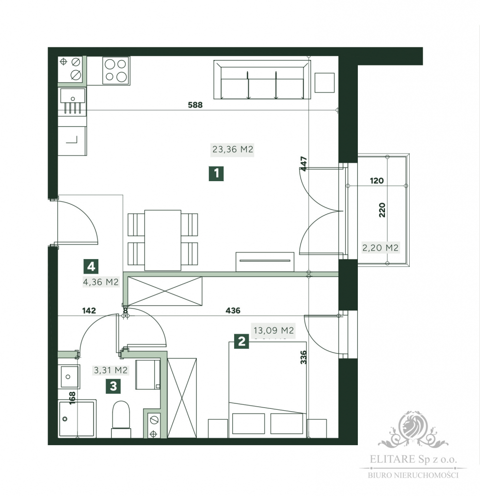 Mieszkanie 2pok. o pow 44,13m2 z balkonem/ Żerniki Strachowicka Wrocław - zdjęcie 2