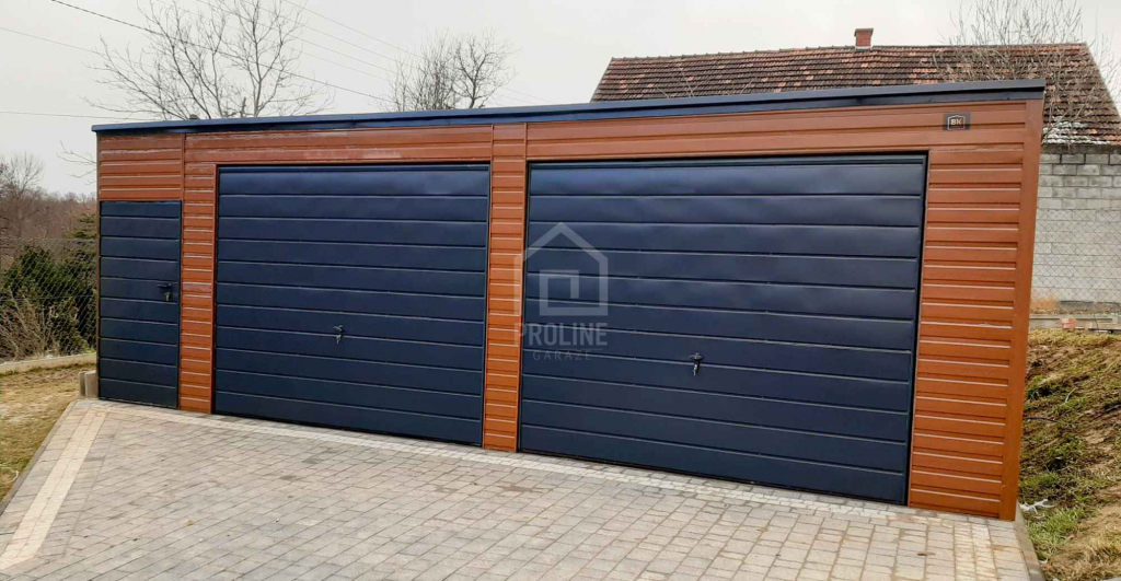 Garaż blaszany 7,5x5,5 2x brama drzwi drewnopodobny spad w tył PLG168 Piła - zdjęcie 2