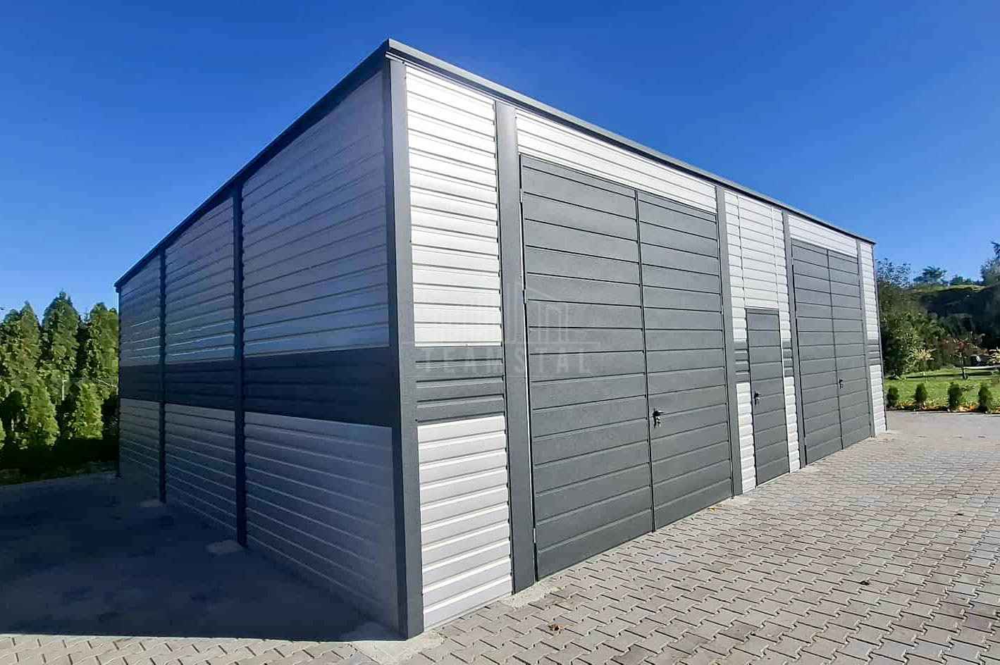 Hala garaż blaszany 9,5x9m 2 x brama dwuskrzydłowa drzwi dach TS1212 Morąg - zdjęcie 4