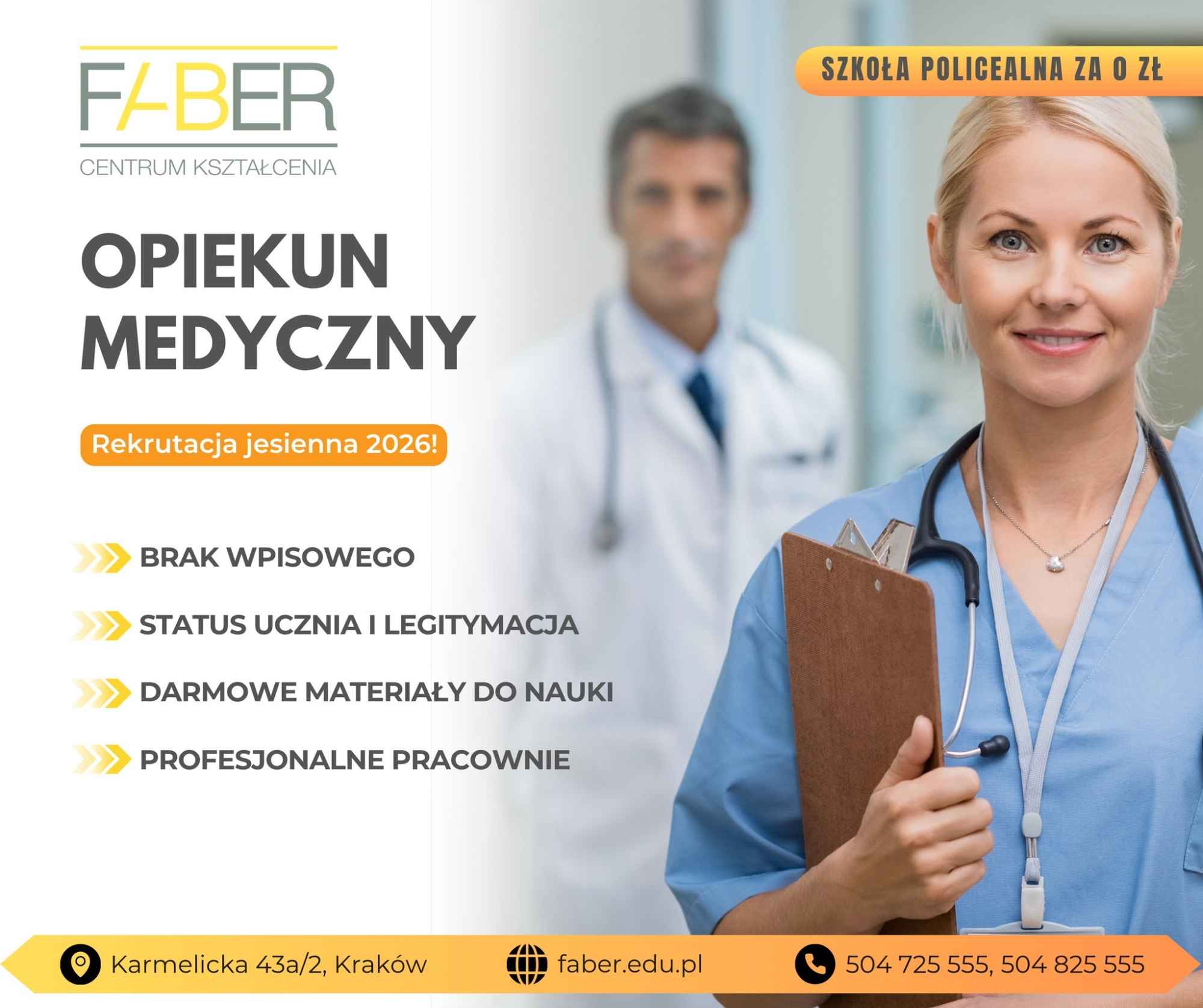 Opiekun Medyczny za darmo / Szkoła policealna Kraków Śródmieście - zdjęcie 1