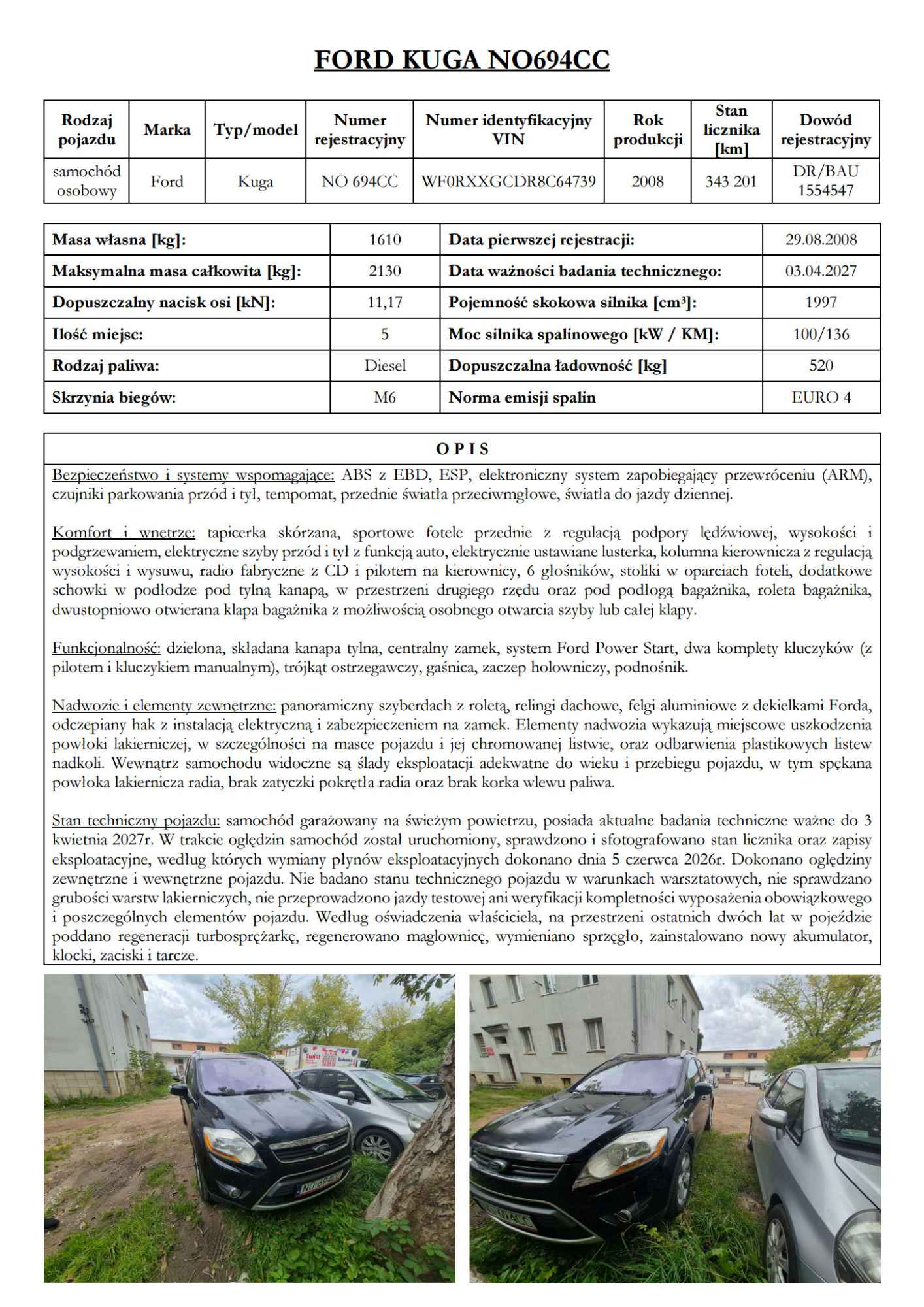 Syndyk sprzeda Ford Kuga TDCi rok 2008 Pisz - zdjęcie 2