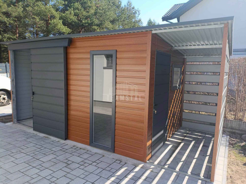 Schowek domek ogrodowy 4,4x2,5m + wiata 1,1x2,5m drzwi okno TS1165 Suwałki - zdjęcie 5
