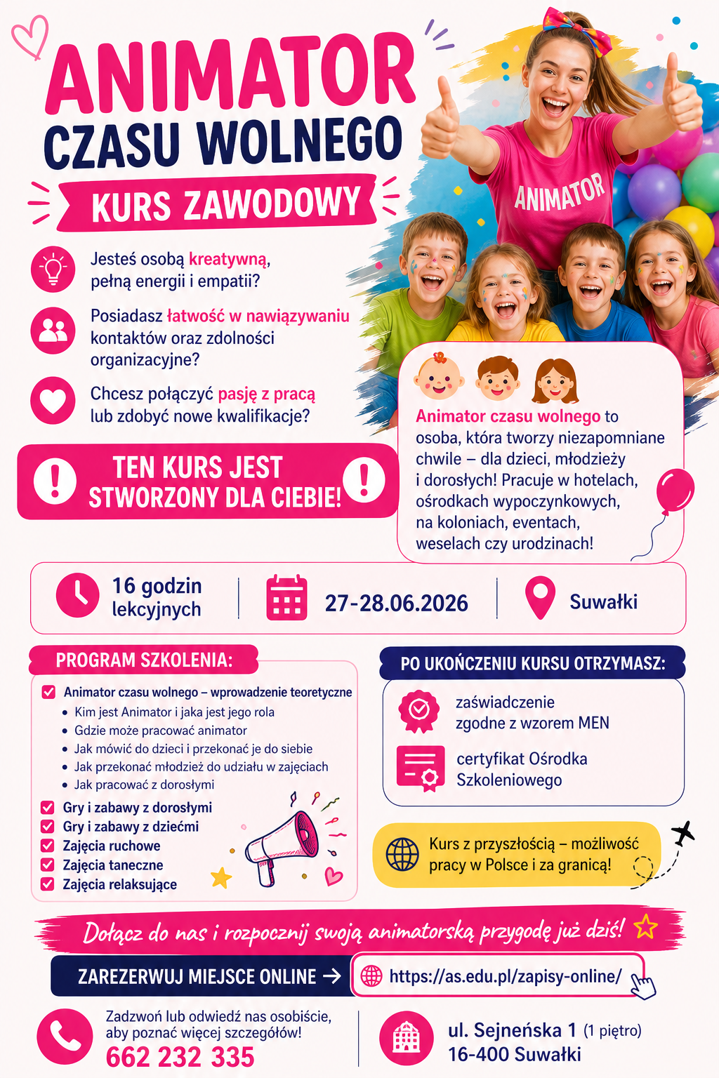ANIMATOR CZASU WOLNEGO- KURS ZAWODOWY ZA JEDYNE 350,00 zł! Suwałki - zdjęcie 1