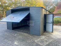 Garaż blaszany 5x5,5m - Brama uchylna - drzwi - antracyt - dach GP522
