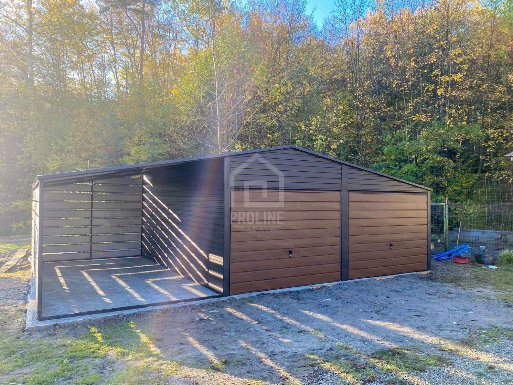 Garaż blaszany 6x6m wiata3m 2x Brama drewnopodobny Dach dwuspad PLG181 Jelenia Góra - zdjęcie 2