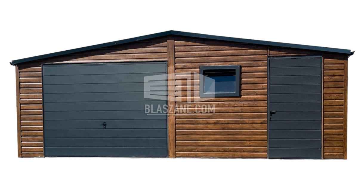 Garaż Blaszany 7x6 - Brama 2x okno Antracyt drewnopodobny Rynny BL155 Żnin - zdjęcie 1
