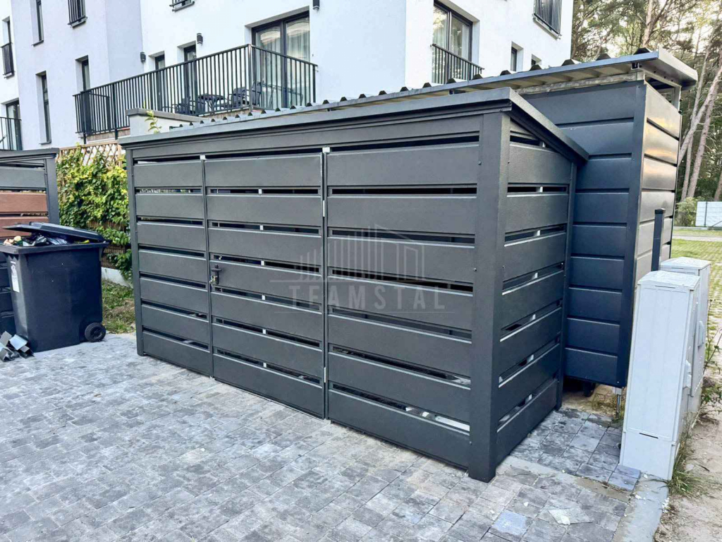 Wiata śmietnikowa - schowek 3x1m - antracyt - dach spad w tył TS1207 Krynica-Zdrój - zdjęcie 4