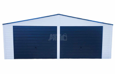 Garaż blaszany 7x6  biały 2x brama uchylna   Dach dwuspadowy  GP196