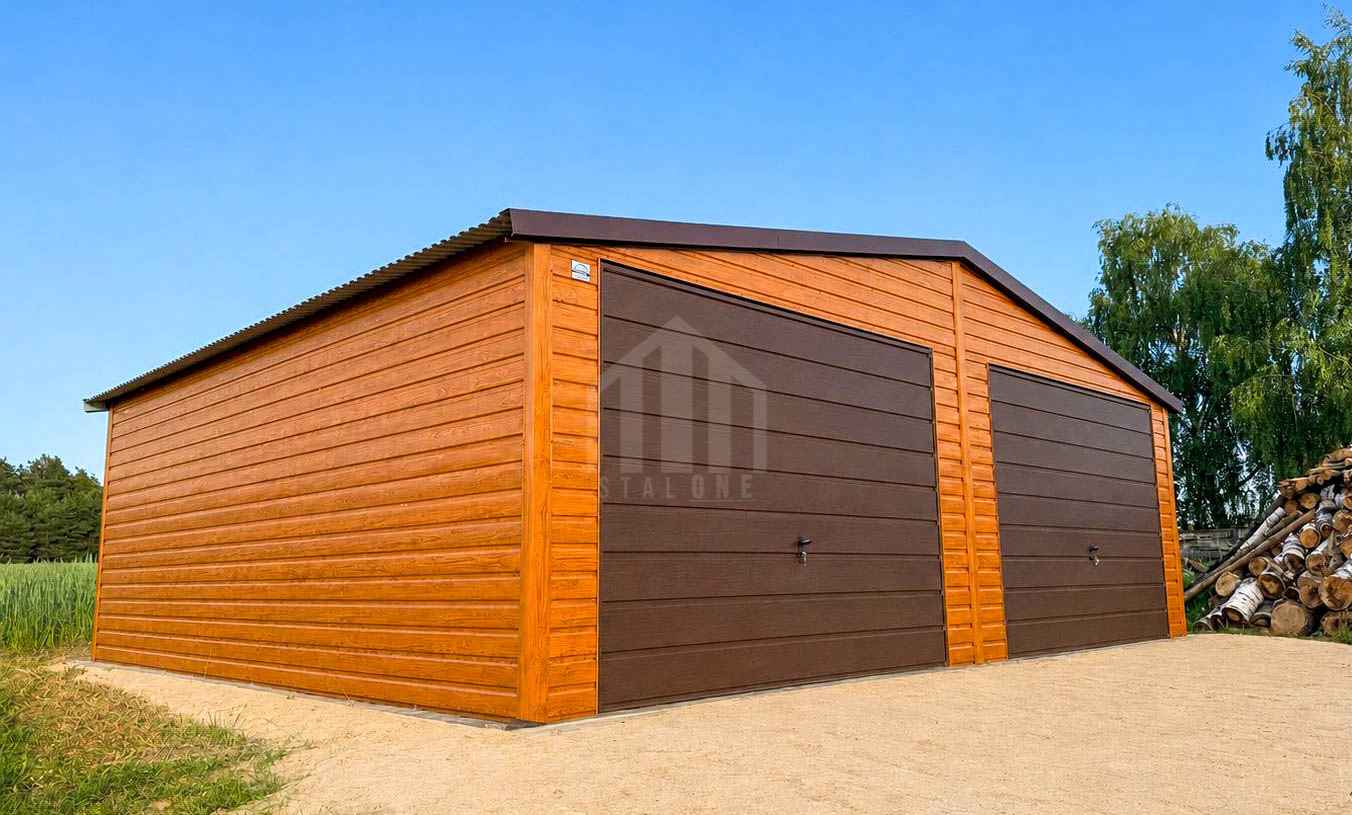 Garaż blaszany 7,5x6 m 2x brama uchylna  drewnopodobny dach SO215 Krynica-Zdrój - zdjęcie 2