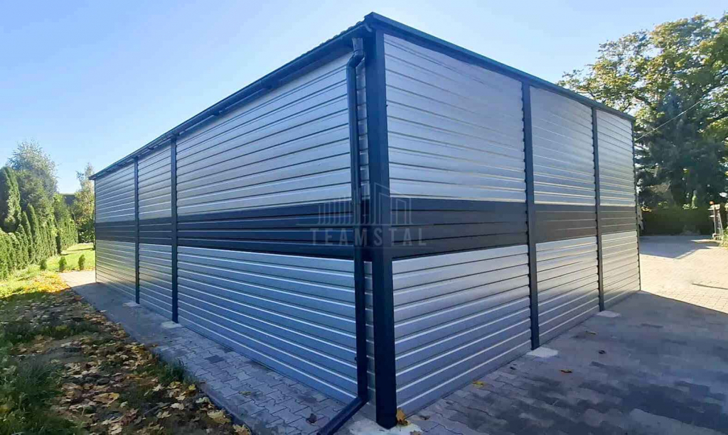 Hala garaż blaszany 9,5x9m 2 x brama dwuskrzydłowa drzwi dach TS1212 Morąg - zdjęcie 6