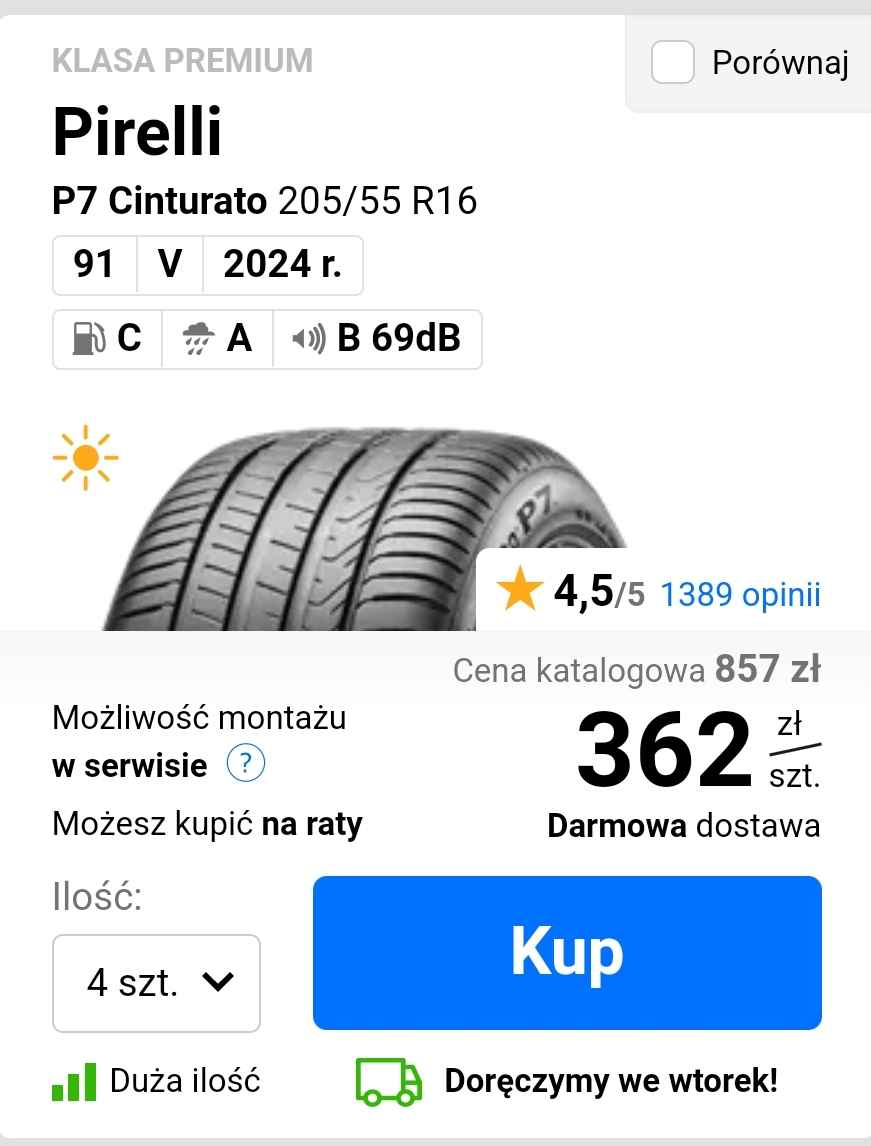 Opony Pirelli Cinturato P7 205/55/16 2022 rok 8,2mm Dąbrowa Górnicza - zdjęcie 7