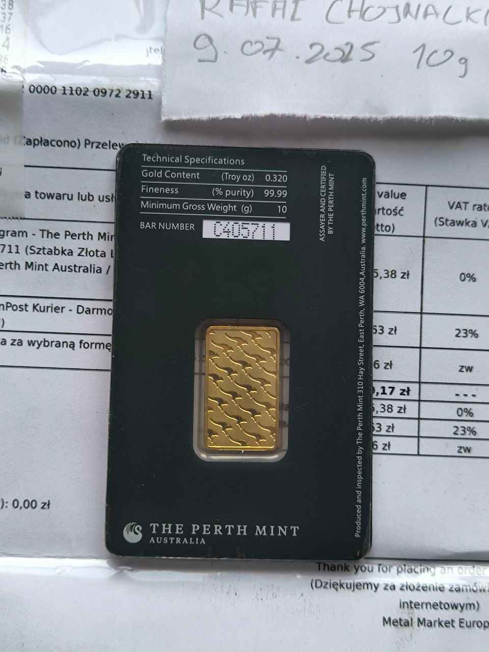 Sztabka złota 10g The Perth Mint Australia Oława - zdjęcie 4